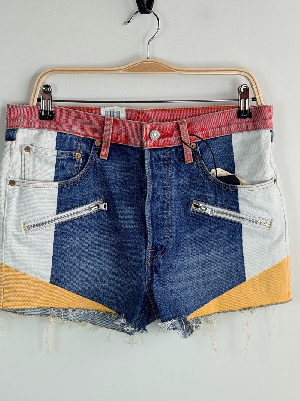 Levi’s Premium 501 High Rise Colorblock Zip Denim Shorts NWT W30 17” Flat Waist - Picture 1 of 7